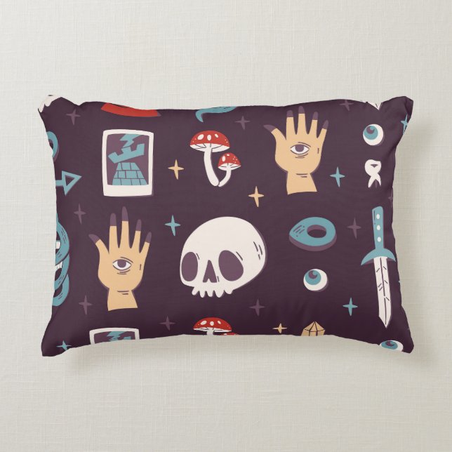Magic elements: skull, tarot seamless accent pillow (Front)