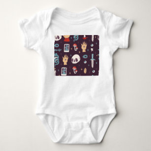 Magic elements: skull, tarot seamless baby bodysuit