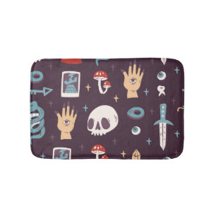 Magic elements: skull, tarot seamless bath mat