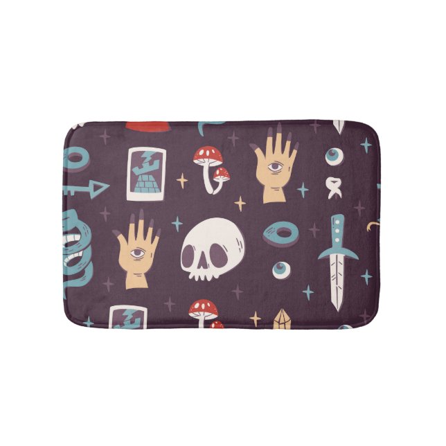 Magic elements: skull, tarot seamless bath mat (Front)