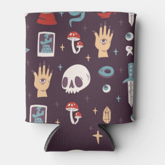Magic elements: skull, tarot seamless can cooler
