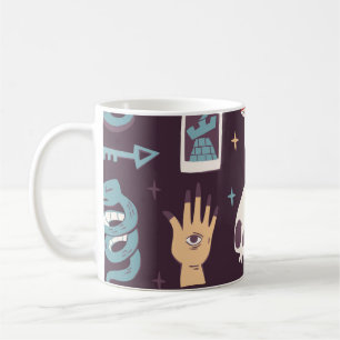 Magic elements: skull, tarot seamless coffee mug