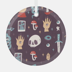 Magic elements: skull, tarot seamless glass ornament