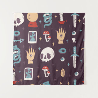 Magic elements: skull, tarot seamless tapestry