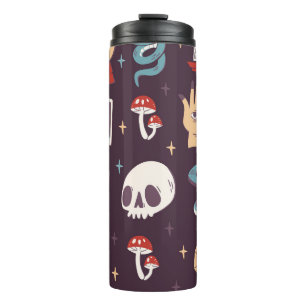 Magic elements: skull, tarot seamless thermal tumbler