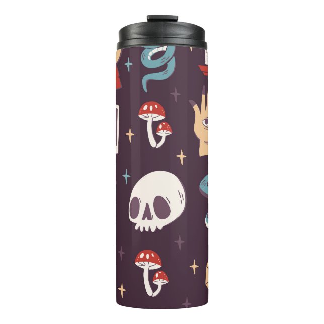 Magic elements: skull, tarot seamless thermal tumbler (Front)