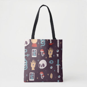 Magic elements: skull, tarot seamless tote bag