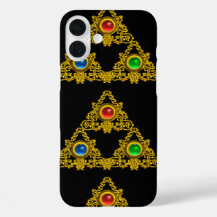MAGIC ELFIC TALISMAN,BLACK GOLD TRIANGLE,GEMSTONES iPhone 16 PLUS CASE