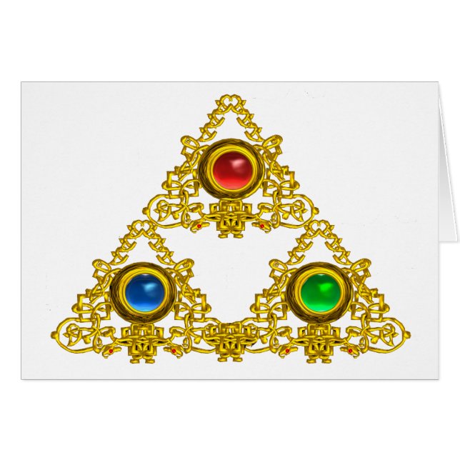 MAGIC ELFIC TALISMAN /GOLD TRIANGLE WITH GEMSTONES (Front Horizontal)