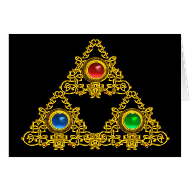 MAGIC ELFIC TALISMAN /GOLD TRIANGLE WITH GEMSTONES (Front Horizontal)