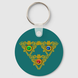 MAGIC ELFIC TALISMAN /GOLD TRIANGLE WITH GEMSTONES KEYCHAIN