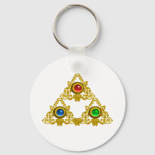 MAGIC ELFIC TALISMAN /GOLD TRIANGLE WITH GEMSTONES KEYCHAIN