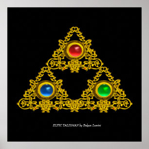 MAGIC ELFIC TALISMAN /GOLD TRIANGLE WITH GEMSTONES POSTER