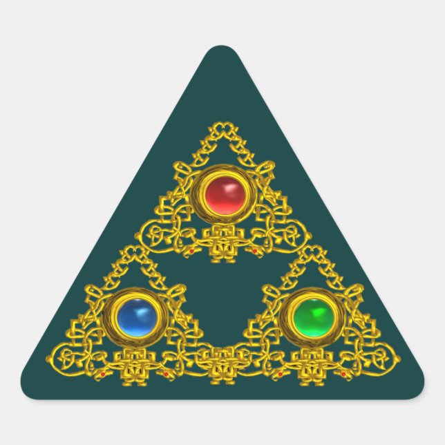 MAGIC ELFIC TALISMAN /GOLD TRIANGLE WITH GEMSTONES STICKER (Front)