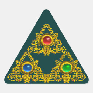 MAGIC ELFIC TALISMAN /GOLD TRIANGLE WITH GEMSTONES STICKER