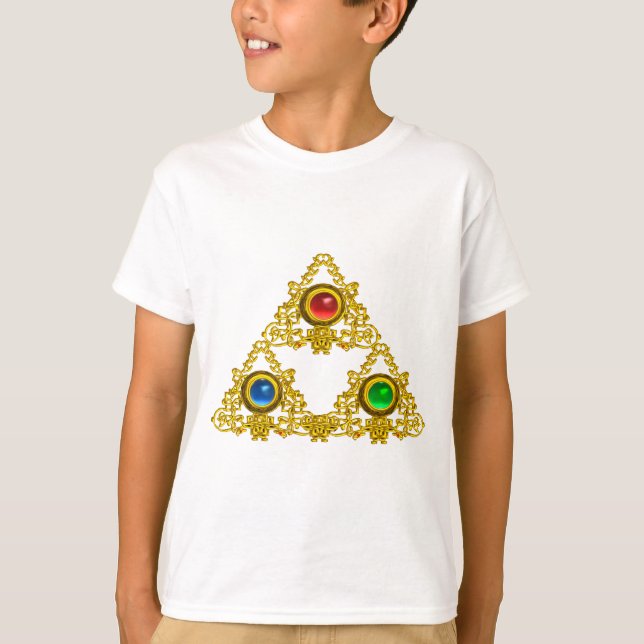 MAGIC ELFIC TALISMAN /GOLD TRIANGLE WITH GEMSTONES T-Shirt (Front)