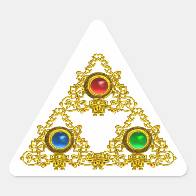 MAGIC ELFIC TALISMAN /GOLD TRIANGLE WITH GEMSTONES TRIANGLE STICKER (Front)