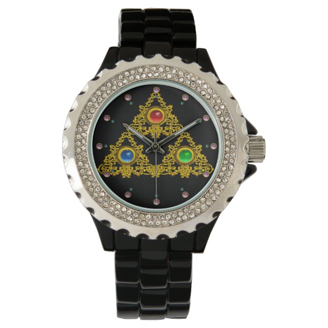 MAGIC ELFIC TALISMAN /GOLD TRIANGLE WITH GEMSTONES WATCH (Front)