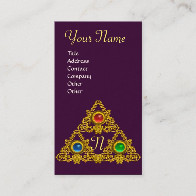 MAGIC ELFIC TALISMAN MONOGRAM, Gold Purple Business Card (Front)