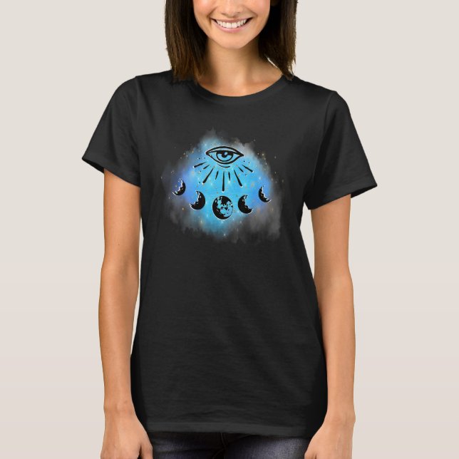 Magic Eye And Moon Phases Celestial Design Astrolo T-Shirt (Front)