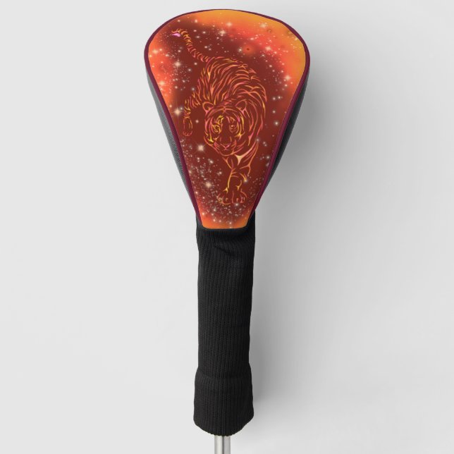 Magic Fire Tiger Running At Galaxy Starry Night Golf Head Cover (Front)