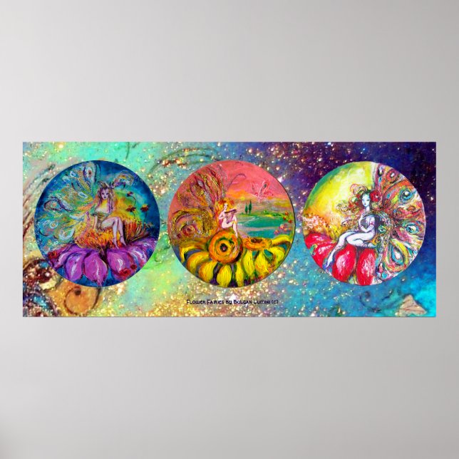 MAGIC FLOWER FAIRIES In BLUE GEEN GOLD SPARKLES Poster (Front)