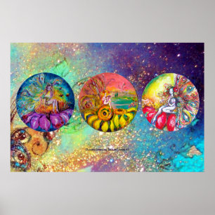 MAGIC FLOWER FAIRIES In BLUE GEEN GOLD SPARKLES Poster