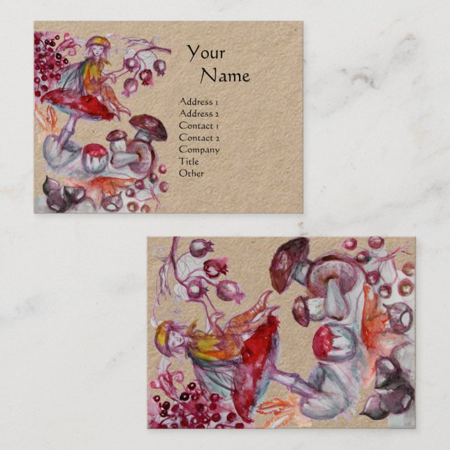 MAGIC FOLLET OF MUSHROOMS Fantasy Kraft Paper Business Card (Front/Back)