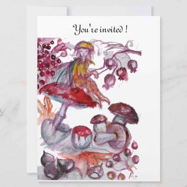 MAGIC FOLLET OF MUSHROOMS, Gold Metallic Invitation (Front)