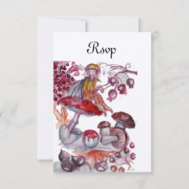 MAGIC FOLLET OF MUSHROOMS Red Silver Fantasy RSVP Invitation (Front)