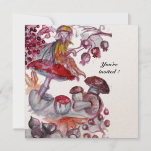 MAGIC FOLLET OF MUSHROOMS Red White Floral Fantasy Invitation