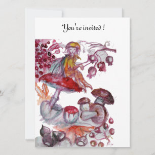 MAGIC FOLLET OF MUSHROOMS Red White Floral Fantasy Invitation