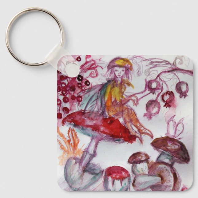 MAGIC FOLLET OF MUSHROOMS Red White Floral Fantasy Keychain (Front)