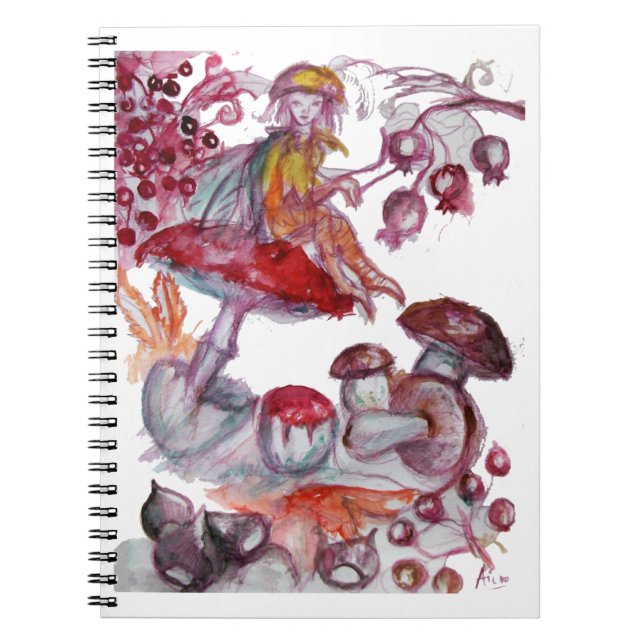 MAGIC FOLLET OF MUSHROOMS Red White Floral Fantasy Notebook (Front)