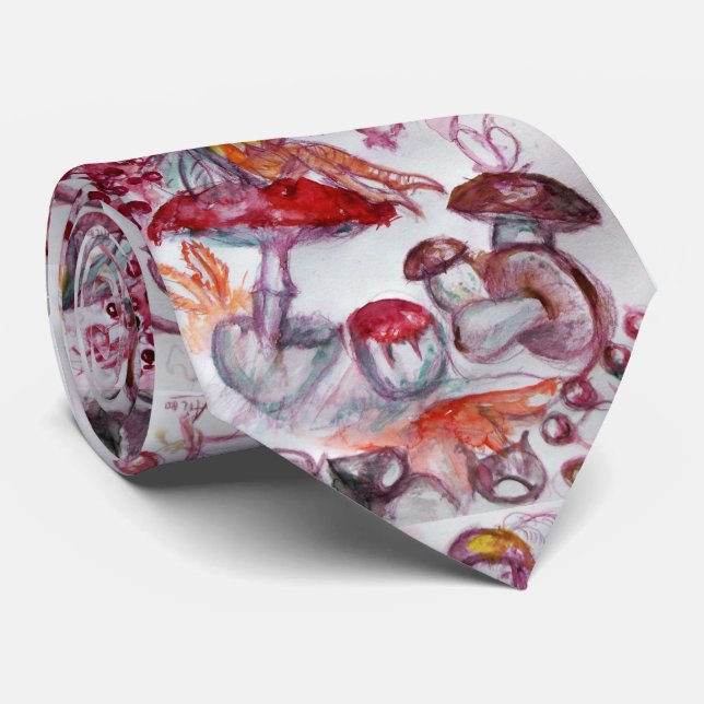MAGIC FOLLET OF MUSHROOMS Red White Floral Fantasy Tie (Rolled)