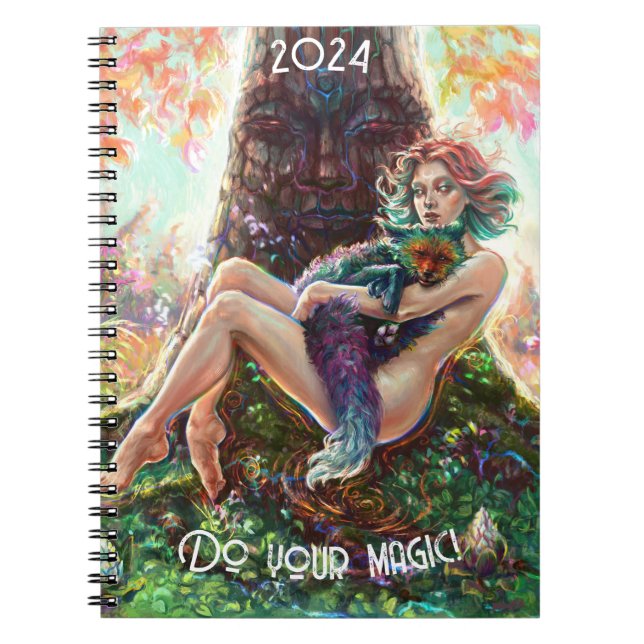 Magic fox fantasy forest illustration 2024 notebook (Front)