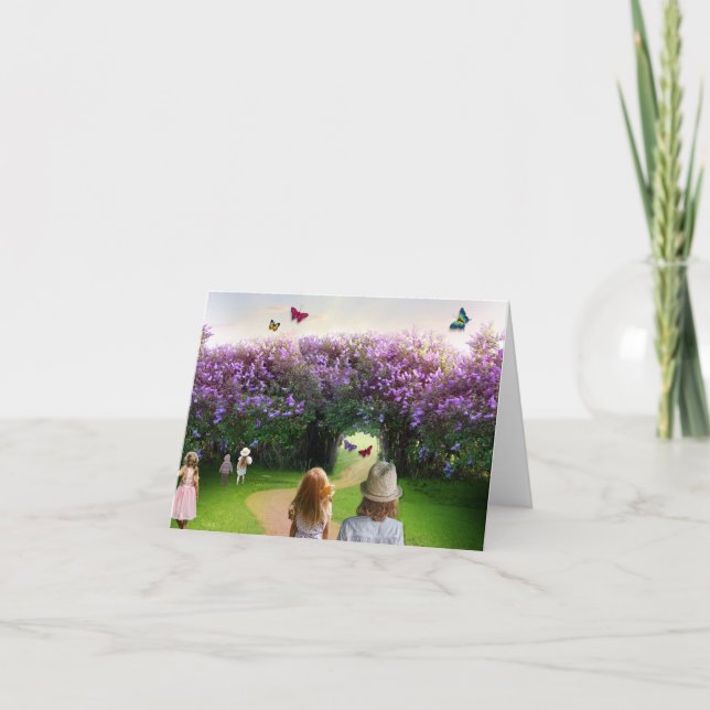 magic garden with kids and butterflys thank you card (Front)