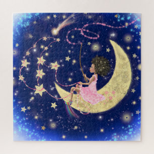 Magic Girl On The Moon Rides Stars Puzzle Gift
