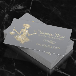 Magic Gold Sparkles Maid House Cleaning Service Business Card