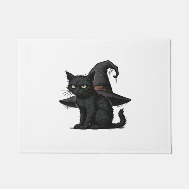 Magic Halloween Cat Classic T-Shirt Doormat (Front)