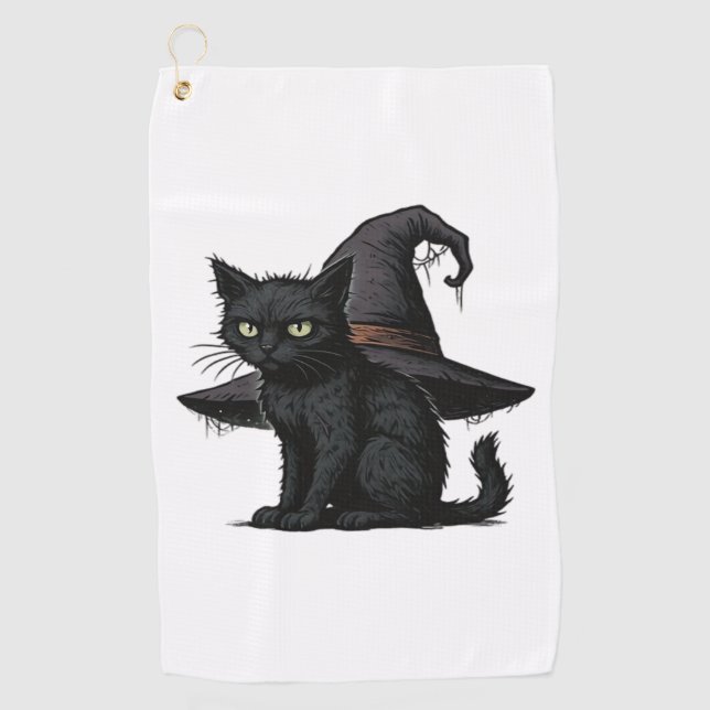 Magic Halloween Cat Classic T-Shirt Golf Towel (Front)