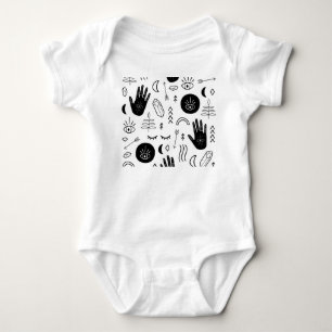 Magic hands, moon, ethnic pattern. baby bodysuit