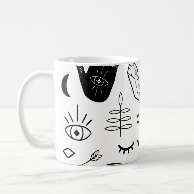 Magic hands, moon, ethnic pattern. coffee mug (Left)