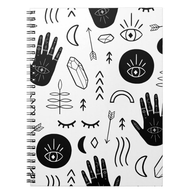 Magic hands, moon, ethnic pattern. notebook (Front)
