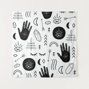 Magic hands, moon, ethnic pattern. tapestry