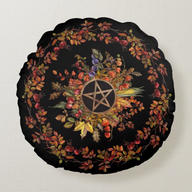 Magic Harvest with Pentagram Round Pillow (Front)