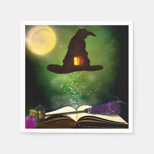 Magic Hat & Magical Spell Book Whimsical Fun Party Napkin (Front)