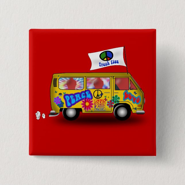 Magic Hippie Van 2 Inch Square Button (Front)