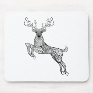 Magic Horned Deer With Birds Doodle Mouse Pad