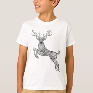 Magic Horned Deer With Birds Doodle T-Shirt